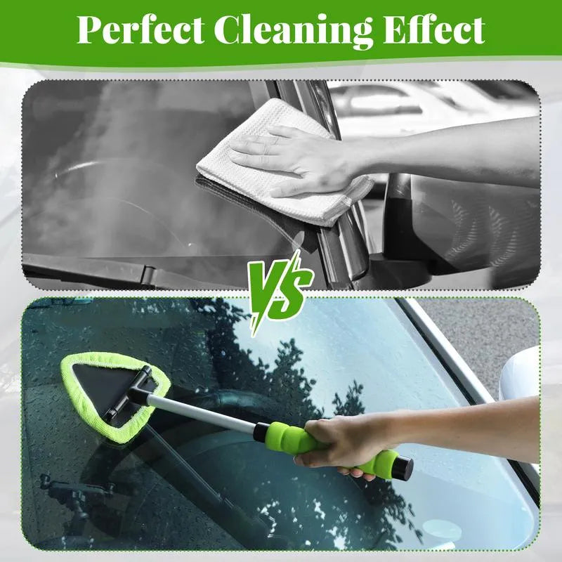 Windshield Cleaning Tool, Microfiber Car Window Cleaner with 4 Reusable and Washable Microfiber Pads and Extendable Handle