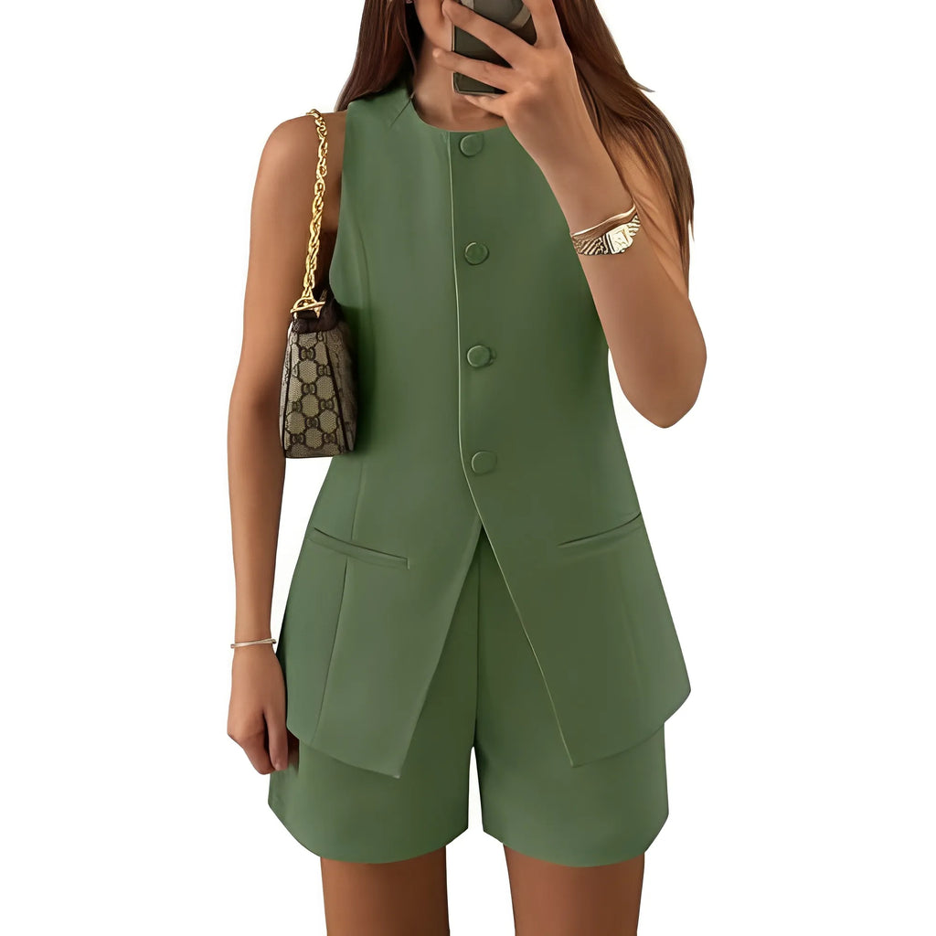 Sophia Set – Tailored Vest & Stretch Waist Shorts