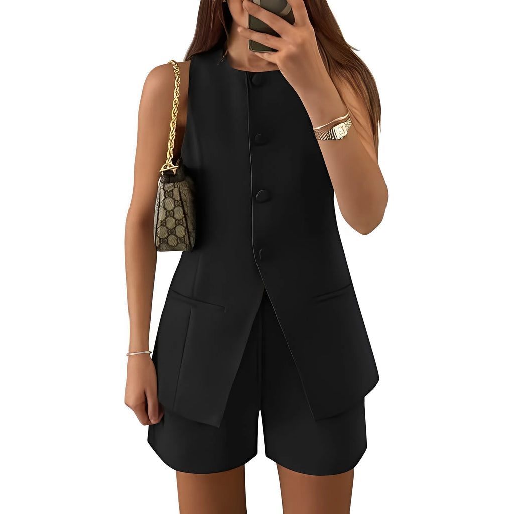 Sophia Set – Tailored Vest & Stretch Waist Shorts