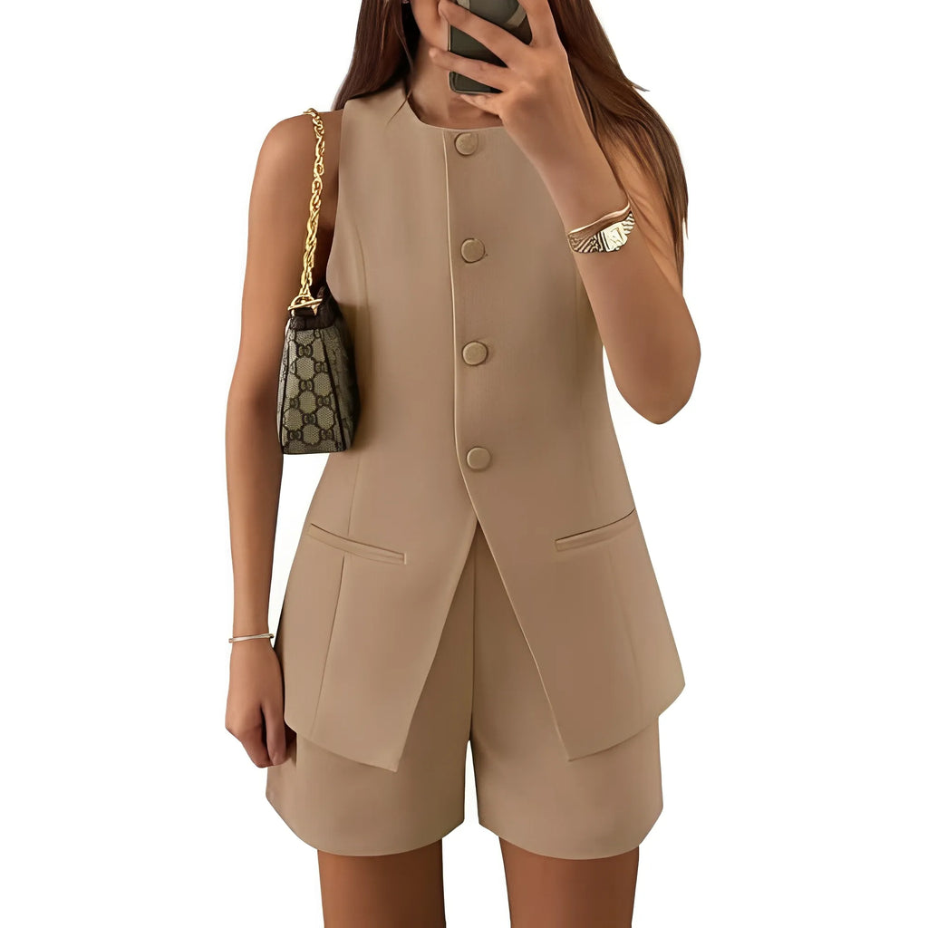 Sophia Set – Tailored Vest & Stretch Waist Shorts