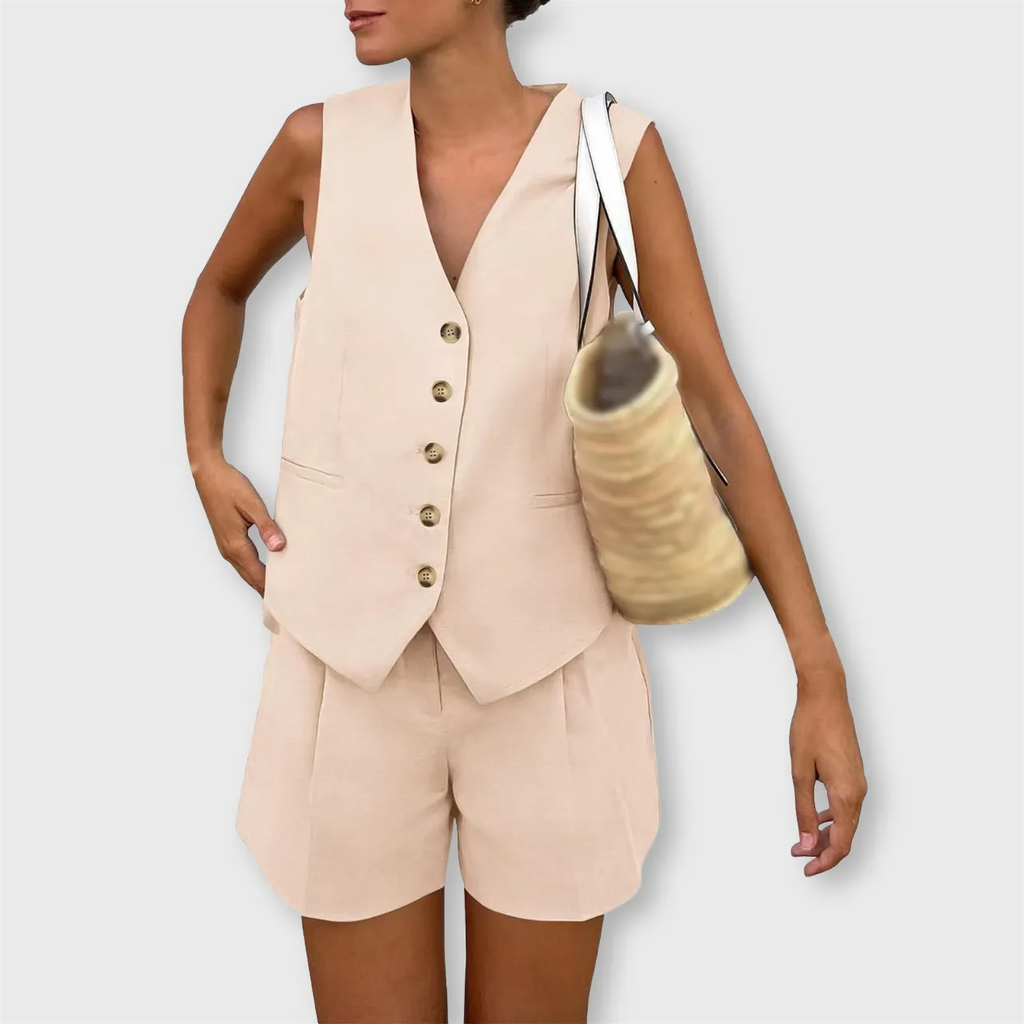 The Chloe Set – Minimalist V-Neck Summer Suit