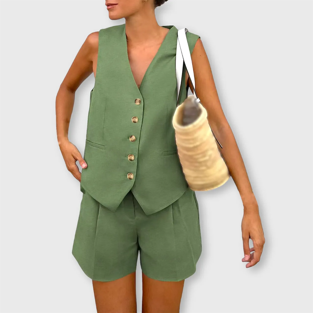 The Chloe Set – Minimalist V-Neck Summer Suit