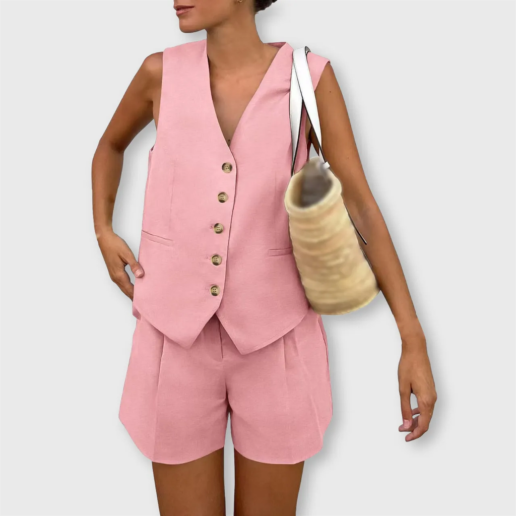 The Chloe Set – Minimalist V-Neck Summer Suit