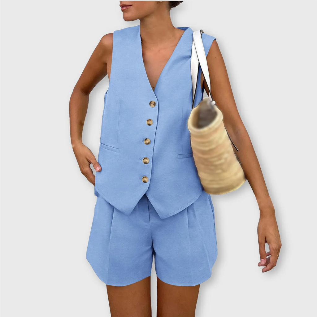 The Chloe Set – Minimalist V-Neck Summer Suit