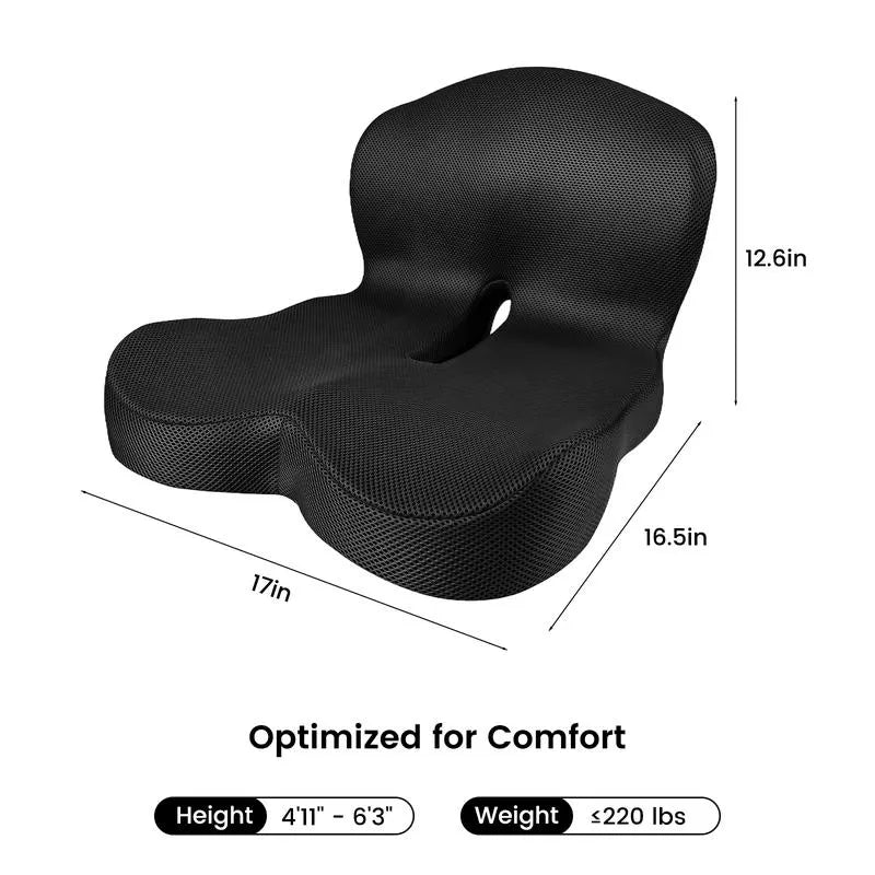 Non-Slip Memory Foam Seat Skin-Friendly Extended Zipper Easy Remove Wash Back Support Cushion