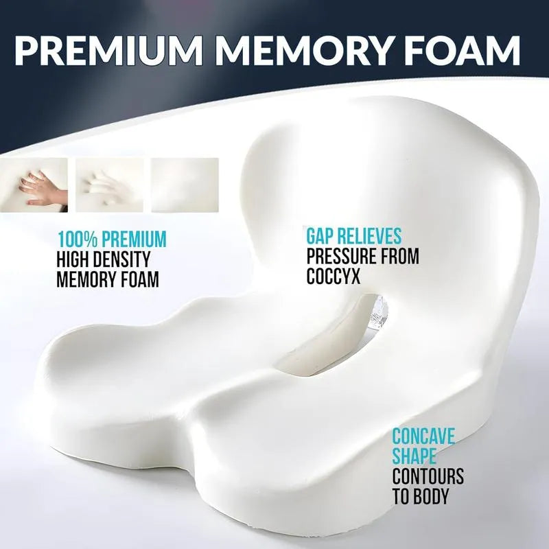 Non-Slip Memory Foam Seat Skin-Friendly Extended Zipper Easy Remove Wash Back Support Cushion