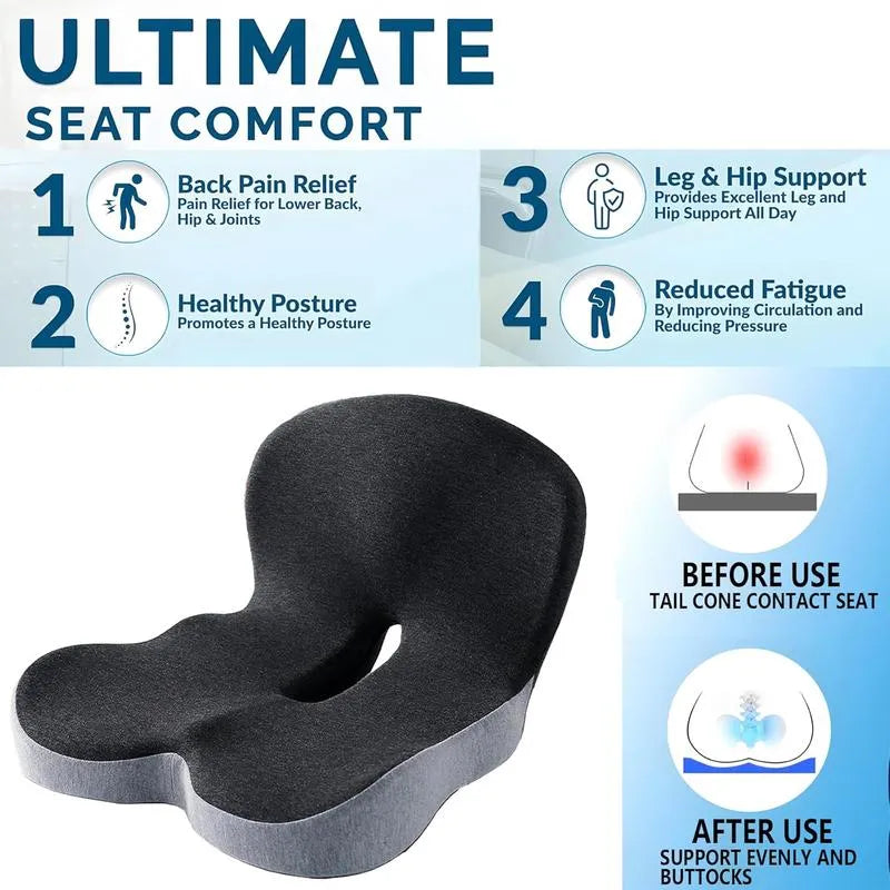 Non-Slip Memory Foam Seat Skin-Friendly Extended Zipper Easy Remove Wash Back Support Cushion